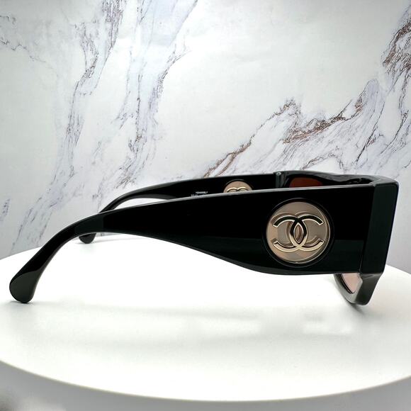 CHANEL Sunglasses Black Square Shield Gold CC Gradient Brown Lens - Picture 6 of 16